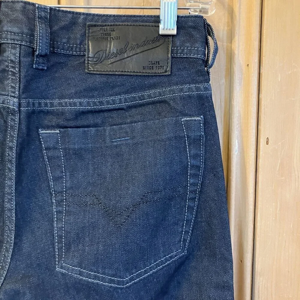 Diesel Mens Zatiny Italy Made Leather Trim Button Fly Jeans 30x27 Blue AN EXC